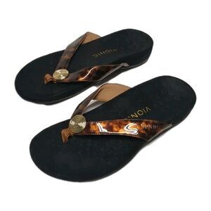 Vionic Sandals Hilda Tortoise Women 7 Toe Post Flat Flip Flop Microfiber Footbed